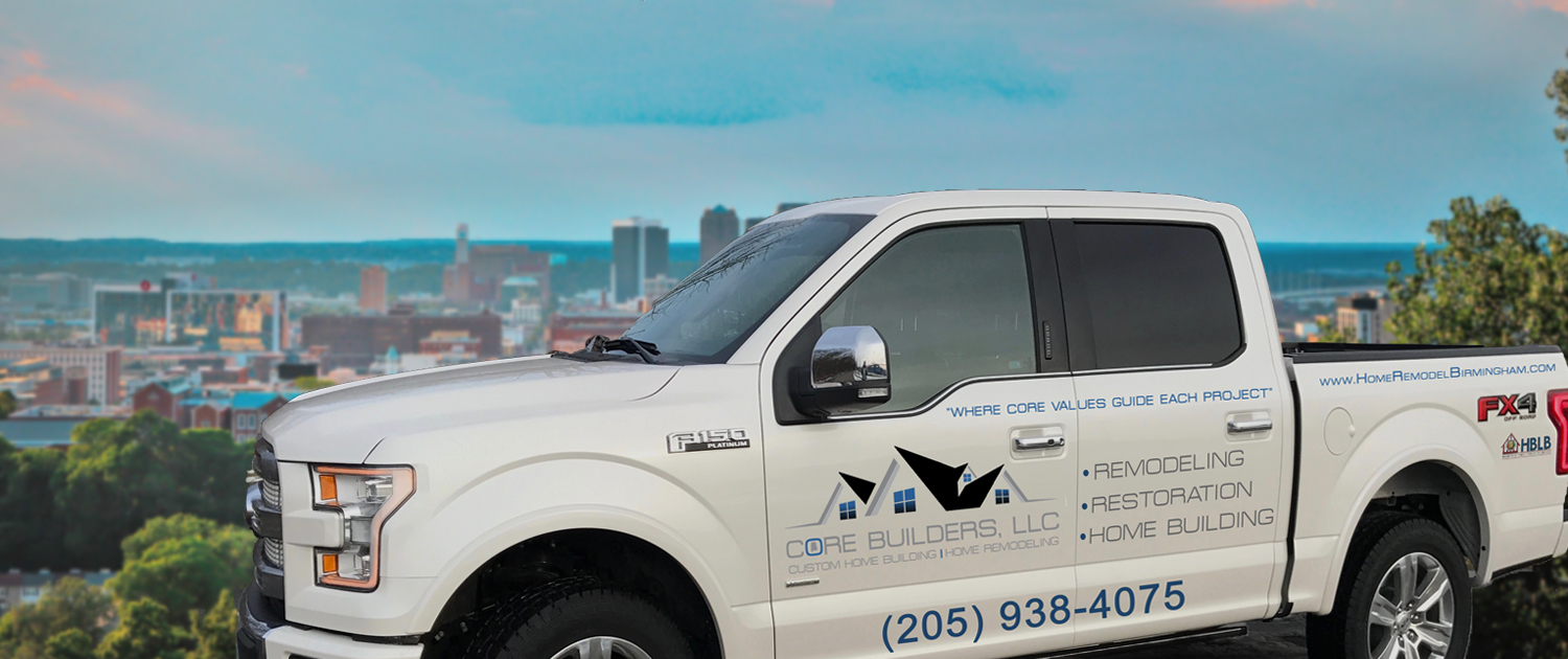 Core Remodeling truck overlooking Birmingham