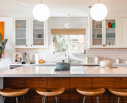Finished kitchen remodel with island and pendant lighting in Birmingham, Alabama